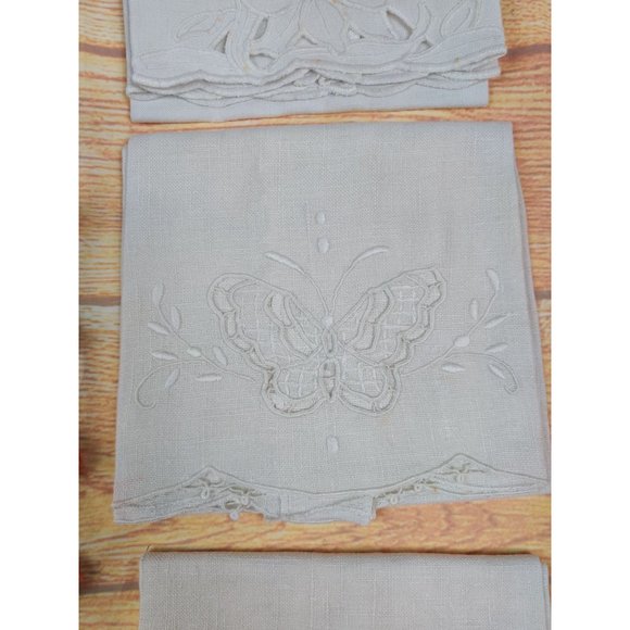 Vintage table linens napkins embroidered crafters lot white rust solid stained - Picture 5 of 6